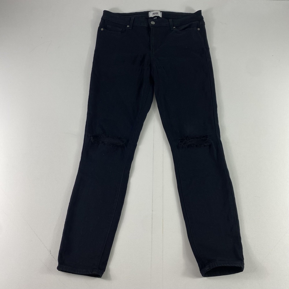 Paige Verdugo Ankle Jeans Womens 30x32 Black Distressed Skinny‎ Stretch Denim